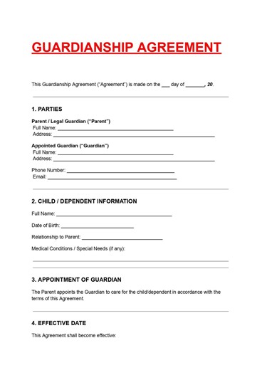 Guardianship Agreement Template Editable Legal Custody Form Doc PDF - Etsy