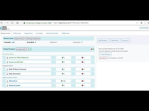 Creating and setting up a systematic review in EPPI-Reviewer Web