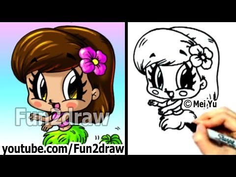 How to Draw Cartoon People - Chibi Hula Girl - Cute Art - Fun2draw | Online Art Lessons