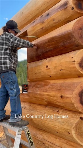 Lake Country Log Homes - LCLH on Instagram: "From the beginning after the logs are hand peeled and crafted, the protection begins. Sansin Timber-Tec C20 is a temporary wood protection that keeps our Log and Timber Frame homes safe from UV and weather all the way from the construction at our log yard to the clients build site and roof is framed, etc.. to the stage where the final wood finish goes on. #LogHomes #WesternRedCedar #TimberFrame #woodworking #wood #logcabin #buildingyourdreamfromnature