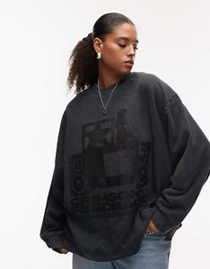 ASOS DESIGN Curve oversized sweatshirt with vintage band graphic in washed grey | ASOS