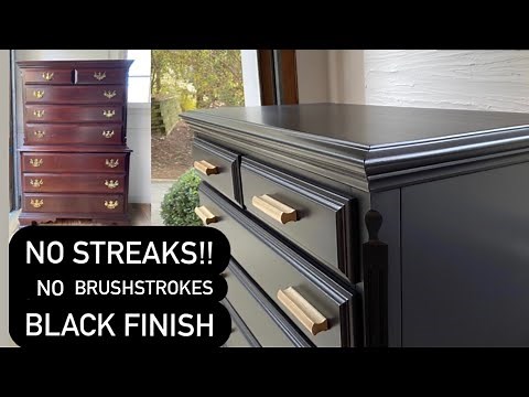 Streak free & no brushstrokes!! PAINTING FURNITURE BLACK - In depth, detailed furniture flip