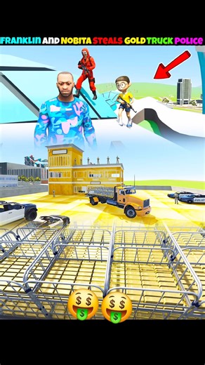 Franklin And Nobita😱Steals Gold Truck From Police Station #indianbikedriving3d #short #viral