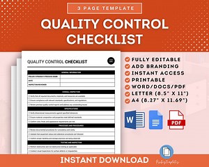 Quality Control Checklist Template, Quality Assurance Checklist Form, Inspection Checklist, Product Quality Checklist, Quality Audit - Etsy