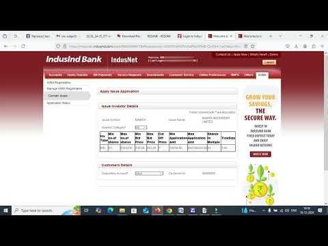 Indusind bank ASBA application process after registration using internet netbanking