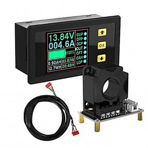 DROK Charge-Discharge Multi Testers, DC 0-120V 300A Power Meter with Color Digital LCD Display, Battery Volt Amp Power Capacity Temperature Monitor, Voltmeter Ampmeter