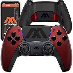 MODDEDZONE Smart Extreme Modded Controller + Anti Recoil 2 Remap Buttons & Interchangeable Thumbsticks & Hair Triggers, Tactical Buttons Compatible with PS5 Custom Controller PC (Red Extreme)