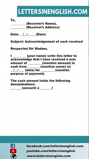 Acknowledgment Letter for Receiving Cash