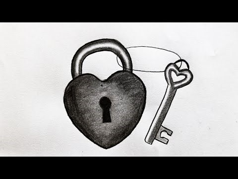 How to draw heart shape lock with key - Lock with key drawing - Easy pencil drawing - Pencil drawing