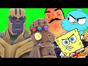 Can Thanos' INFINITY GAUNTLET Kill GUMBALL, THE NEIGHBOR & SPONGEBOB in Gmod!?