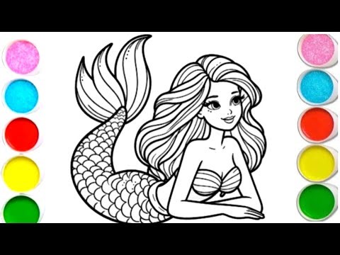Cute Mermaid Drawing, Painting and Coloring For Kids and Toddlers_ How to Draw Mermaid
