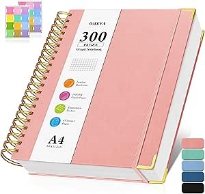 Graph Paper Notebook, Spiral Grid Notebook 8.5" X 11", Hardcover Leather Journal 300 Pages, 100GSM Thick Grid Paper Notebook, Large A5 Graphing Notebook Journal for Women Men Writing Engineering Work