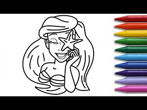 How to draw Cute Disney Princess Ariel for kids - Easy Drawing Painting Tutorial - DrawColor