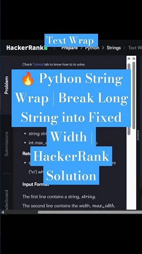 🔥 Python String Wrap | Break Long String into Fixed Width | HackerRank Solution