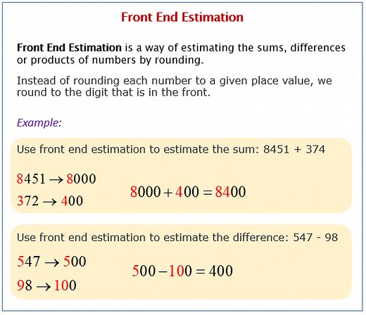 Front End Estimation and Compatible Numbers (solutions, examples, videos, worksheets, games, activities)