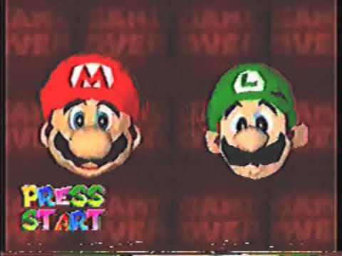 Super Mario 64 Game over screen with Luigi head