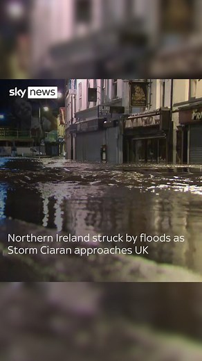 Newry in Northern Ireland has experienced a flood after heavy rain caused the canal to overflow. An amber warning for rain is in place across much of the region, with Storm Ciaran expected to bring yet more heavy precipitation and wind into parts of England and Wales. Click the link in bio to read the full story 🔗 #Storm #UKStorm #Ciaran #StormCiaran #heavyrain #NorthernIreland #Weather #ExtremeWeather #Newry #Newryflood #FloodinUK #UKFlood #NewryCanal | Sky News