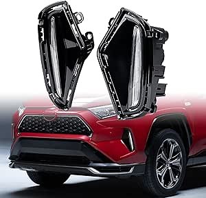 amopacorp 2pcs Bumper Fog Light LED DRL White Amber Switchback Turn Signal Lamp TO1038223 TO1038225 Compatible with Toyota RAV4 LE XLE Limited XSE SE 2019 2020 2021 2022 2023 Left Right Side