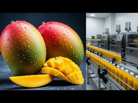mango juice processed| How Mango Juice Is Made in Factory | Mango Processing into Juice | 4K video