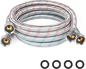 Washing Machine Hoses,4ft Washer Hoses,2pack 3/4" Stainless Steel Braided Burst Proof Water Supply Lines Universal Fit to Hot and Cold Connector