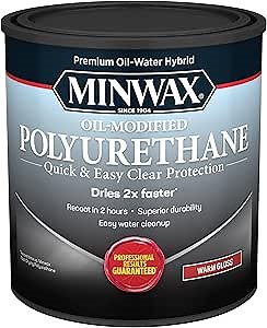 Minwax Water Based Oil-Modified Polyurethane, Warm Gloss, Clear, 1 Quart