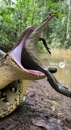 Amazon Anaconda Swallows a Caiman Real Jungle Showdown