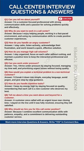 Call Center Interview Questions and Answers | Call Center Job Interview Questions and Answers