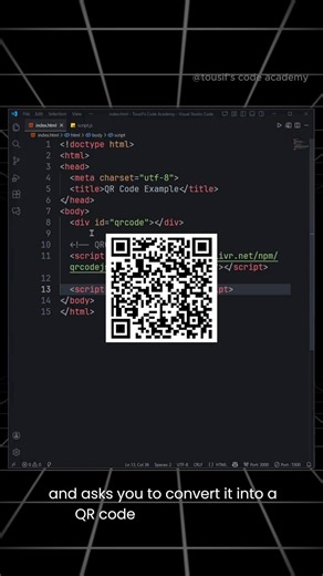 134K views · 2.9K reactions | Create QR Code Using HTML & JavaScript | Easy QR Code Generator Tutorial #QRCode #HTML #JavaScript #WebDevelopment #QRCodeGenerator #CodingTutorial #WebDesign #FrontendDevelopment #TousifsCodeAcademy #ProgrammingTips #codewithtoushif | Code With Toushif | Facebook