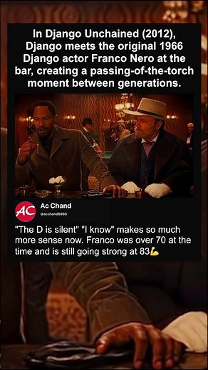 In Django Unchained (2012), Django meets the original 1966 Django actor Franco Nero at the bar…