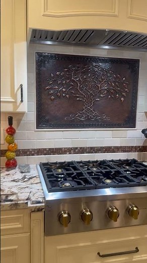 Tree of Life Copper Kitchen Backsplash | Brown Patina Inspiration & Customer Review #backsplashideas