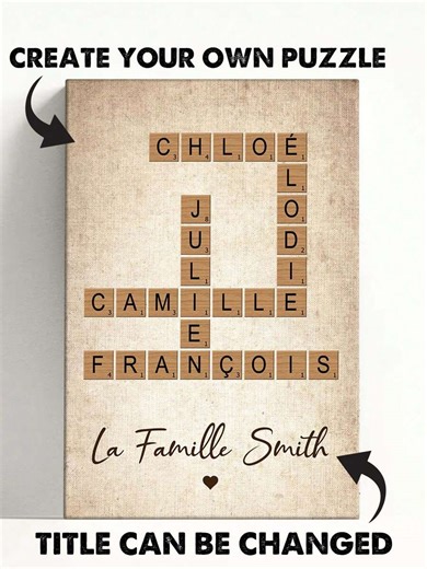 Custom Family Crossword Puzzle Canvas, Personalized Family Themed Decor, Unique Gift For Parents, Anniversary, Customizable Names & Title