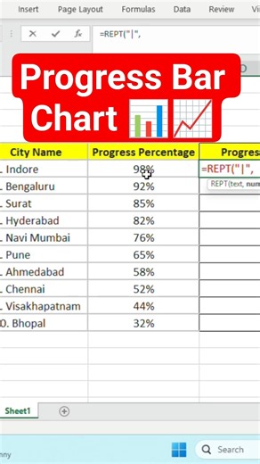 Excel Progress Bar Chart Tutorial🔥#skilllprotech_360 #excel