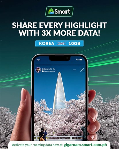 59 reactions · 14 shares | Every moment deserves a connection as vibrant as the streets of Seoul. Now with 10 GB for 10 days, you can share every street food bite, neon-lit skyline, and story highlight in real time! No SIM swaps, just instant roaming. Don’t miss this FLASH SALE deal! Pre-book your packs now at gigaroam.smart.com.ph. | Smart Communications, Inc. | Facebook