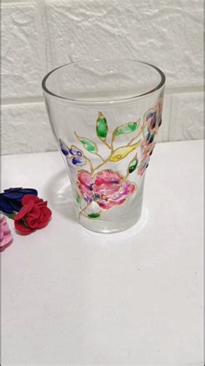 Easy Hand Painting 🎨on Drinking Glass 🥃 #shorts #floralpainting #acrylicpainting #painting #art