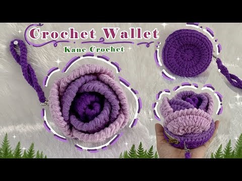 CROCHET WALLET 🌹 Beautiful 3-Tone Crochet Rose Coin Purse