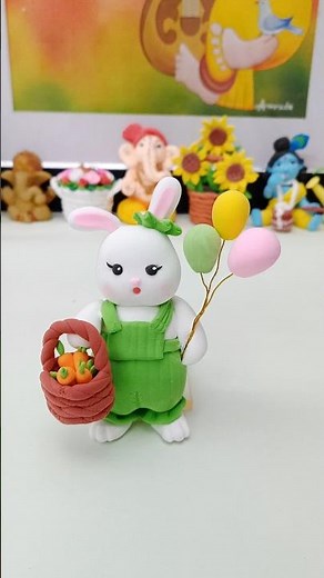 How to Make a Cute Clay Bunny with Balloons and Basket | DIY Miniature Clay Art Tutorial#diy