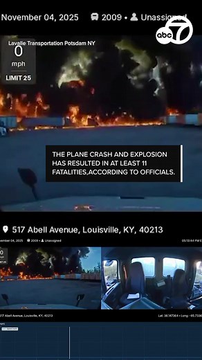 56K views · 363 reactions | A trucker's dashcam captured the moment a UPS cargo plane crashed shortly after taking off from Louisville Muhammad Ali International Airport - ripping through several businesses, including a waste recycling company that keeps storage tanks of oil and propane. At least 11 people died, according to officials. Read the full story here: https://abc7news.com/18116524/ | ABC7 News | Facebook