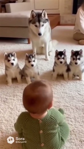 Baby & Husky Puppies Playing Peek-A-Boo | Cutest AI Moment Ever!#baby #cute #funny #shorts