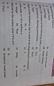 Who developed Python?(a) Guido Gates(b) Guido Van Rossum(c) ... | Filo