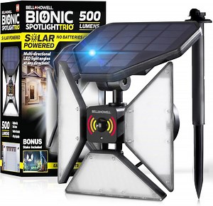 Bell Howell Bionic Adjustable Spotlight Motion Sensor Outdoor Lights, 500 Lumens Solar Flood Motion Light Outdoor, Solar Security Flood Lights As Seen on TV, Stake Included