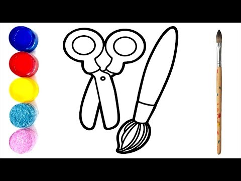 Scissors and Paintbrush Drawing for Kids | How to Draw Scissors & Paintbrush Easily Step by Step