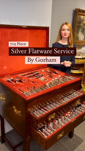 This monumental American sterling silver flatware service by Gorham epitomizes the stately glamour of turn-of-the-century dining. A total of 705 pieces in the beloved Versailles pattern comprise this extraordinary service. From the multitudinous tea spoons to the servers and dinner knives, the flatware’s intricate Victorian design incorporates both Rococo and neoclassical elements, emulating the timeless luxury of Louis XIV of France's Palace of Versailles.View more details on our website. Item 