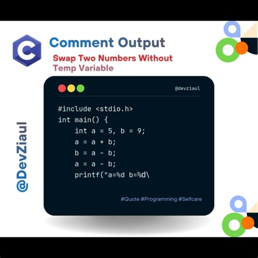 Swap Two Numbers in C Without Temp Variable 🔥 | Swap Numbers Without Temp #shorts #cprogramming