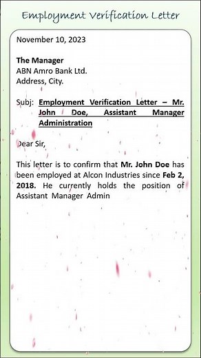 Letter for Employment Verification