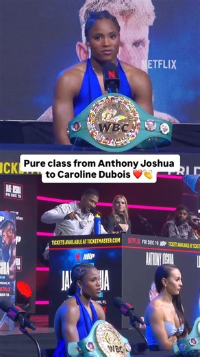 NetflixSports on Instagram: "“She was brought up as a fighter … this girl, this sportswoman, this fighter can definitely throw hands.” Anthony Joshua showing love to Caroline Dubois at the presser was pure class ❤️ 👏 #JakeJoshua LIVE only on Netflix Friday December 19 8 PM ET | 5 PM PT #boxing #anthonyjoshua #jakepaul"