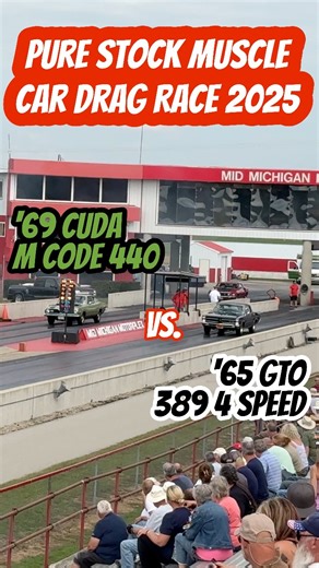 934 reactions · 57 shares | ‘69 Cuda M Code 440 vs. ‘65 GTO 389 4 Speed Pure Stock Muscle Car Drag Race 2025 PSMCDR #dragracing | Ian Ashton | Facebook