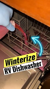 How to Winterize RV Dishwasher 1️⃣ Make sure your kitchen sink lines already have antifreeze. There should be no water coming out of the faucet when you turn on either the hot or cold water, only pink antifreeze. 2️⃣ Pour antifreeze into the bottom of the dishwasher until it’s covered, about 1/2 gallon. 3️⃣ Run a rinse cycle. When it finishes, antifreeze will have passed through the freshwater lines and pumped out the drain, completing the winterization. 📖 Learn how to winterize your RV step-by