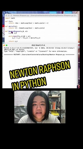 Newton Raphson on Python #CalculusBitch #CalculusB #fyp #educreator #edutokph #python #programming #numericalmethods #newtonraphsonmethod