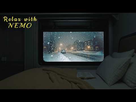 Relaxing Snowy Night Train Ride / Winter & Train Sounds 🚂 Dimly Lit Sleeper Train Ambience for Sleep