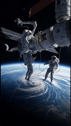 SpaceWalk above a hurricane Earth stunning view from the space.